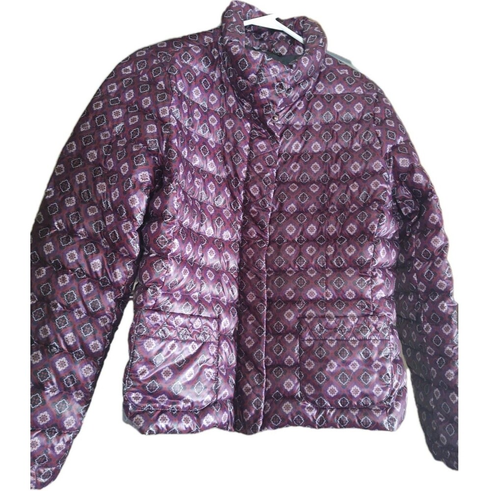 Lands' End Women's Quilted Bomber Goose Down Coat Purple Sz M Classic Casual